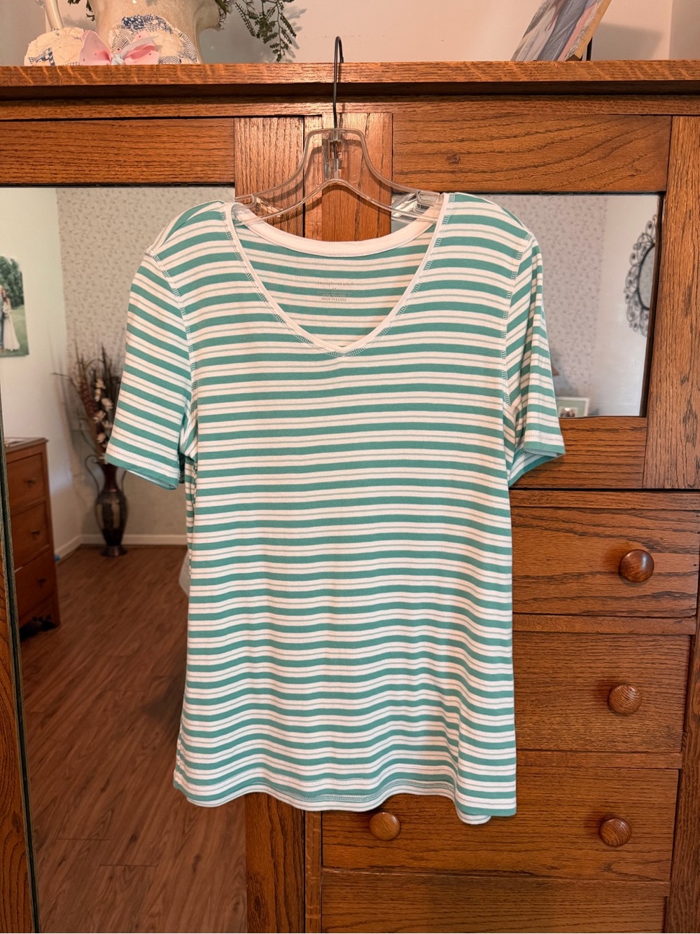 Christopher & Banks Green/White Short Sleeve Tee